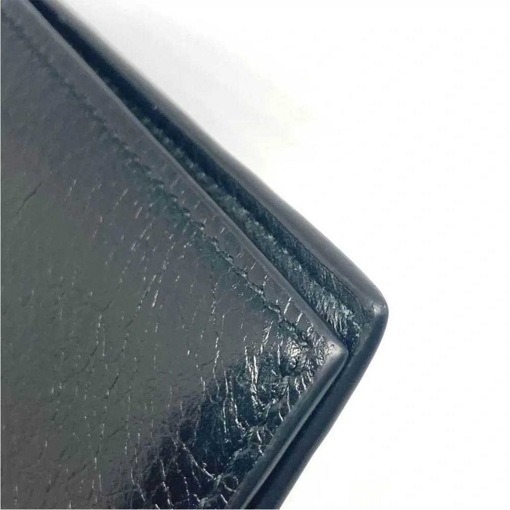 Balenciaga Navy Leather Card Holder with Silver Logo